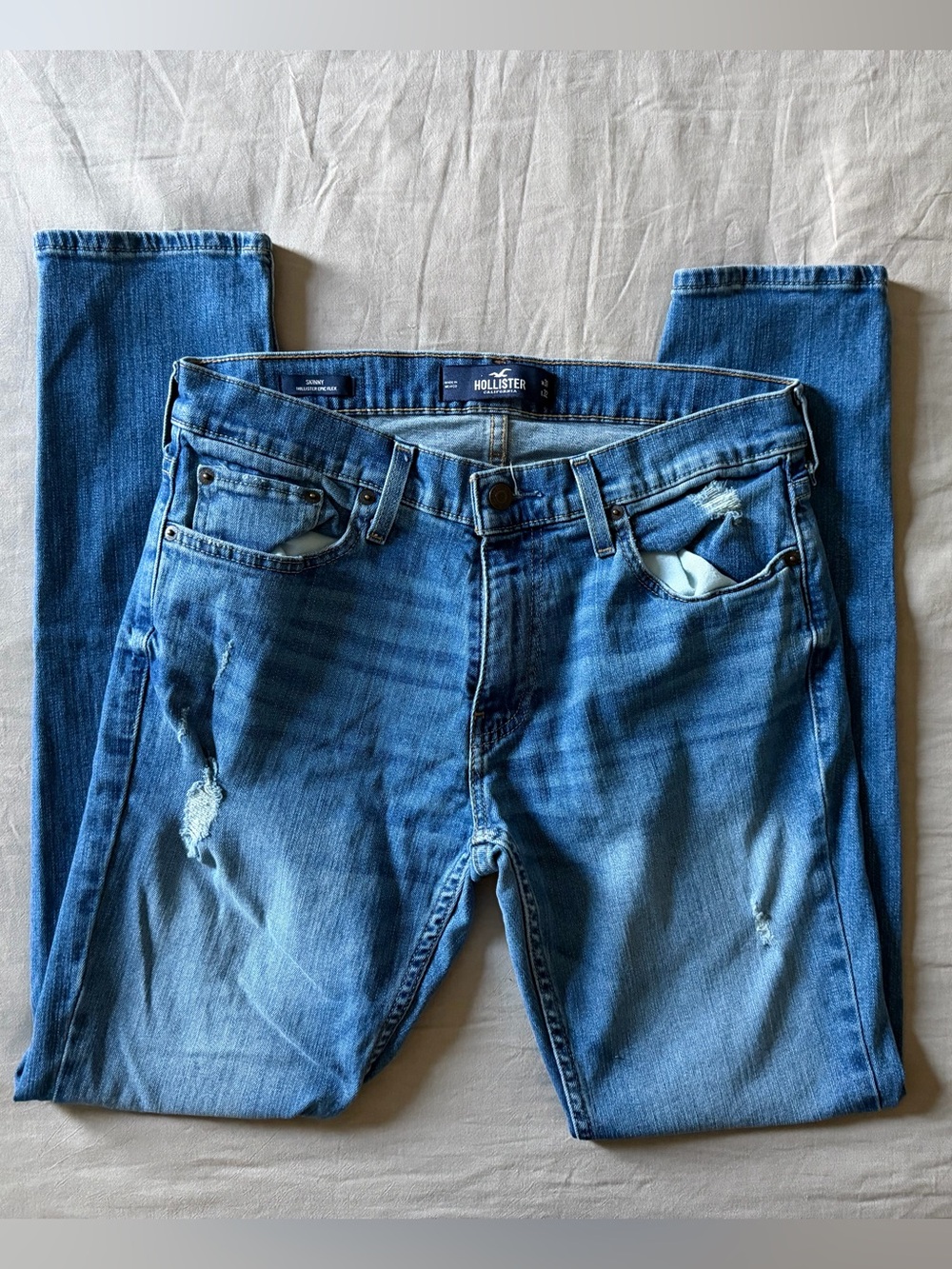 Hollister Men's Light Blue Slim Straight Distressed Jeans
